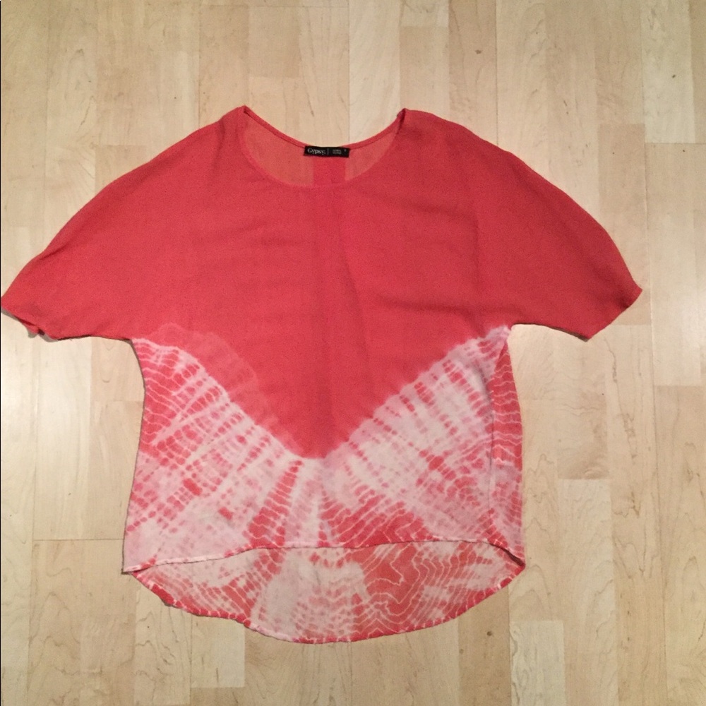 Gypsy Pink Peach Ombre Sheer Cropped Tunic Small